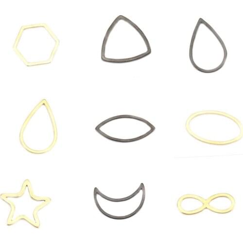 DoreenBeads Fashion 304 Stainless Steel Frame Connectors Marquise Black Gold Color Geometric Hollow DIY Findings Charms, 10 PCs