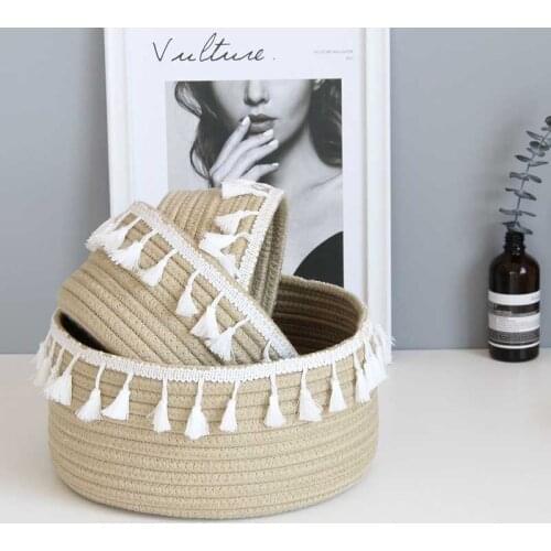 Cotton Rope Storage Baskets Weaving Nordic Home Sundries Baby Toys Candy Tassels Storages Basket Desktop Small Organizer Box