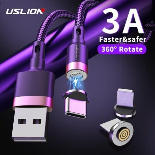 USLION 3A Magnetic Cable Fast Charging For iPhone Xs Max XR 8 7 6 6S Plus Micro USB Cable Type C Cable For Samsung Xiaomi Huawei