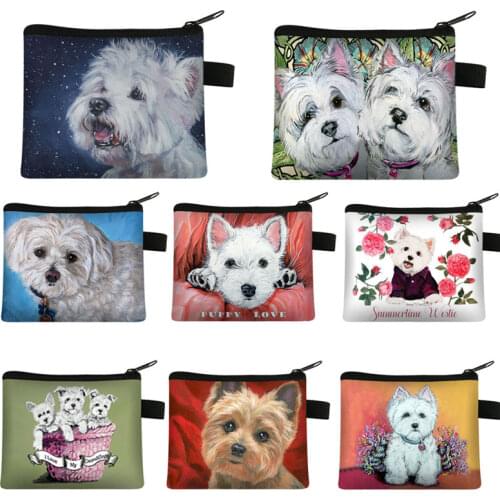 Lovely Westie Dog Painting Coin Pouch For Women Lipstick Card Key Bag Mini Dog Logo Wallets Gift