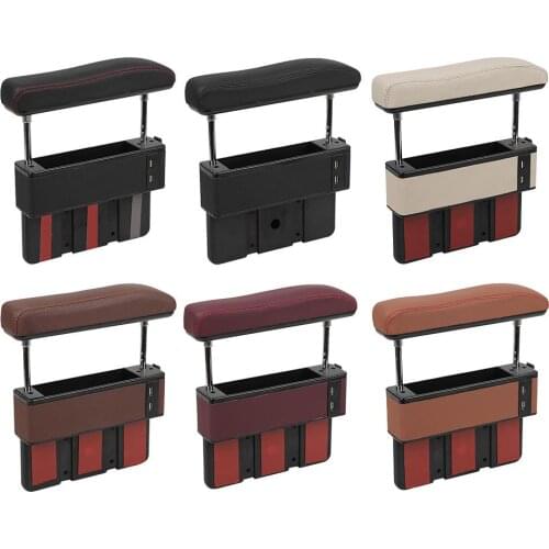Multifunction Car Seat Gap Storage Box Microfiber Leather Hardware Accessories Holder with 4 USB Ports+Liftable Armrest
