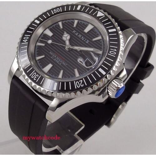 New arrive 41mm Parnis black dial Sapphire glass steel case miyota automatic mens ss watch