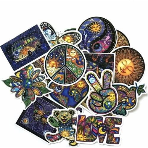 25Pcs/lot Hot Colorful Sun Moon Wishing World Peace Stickers For Snowboard Laptop Luggage Bicycles Backpack Notebook Pegatinas
