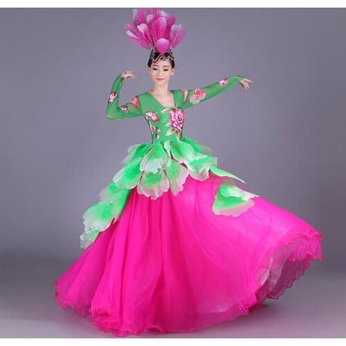 New Women dance dress Peony Fluffy dress Flamenco dance costumes Opening