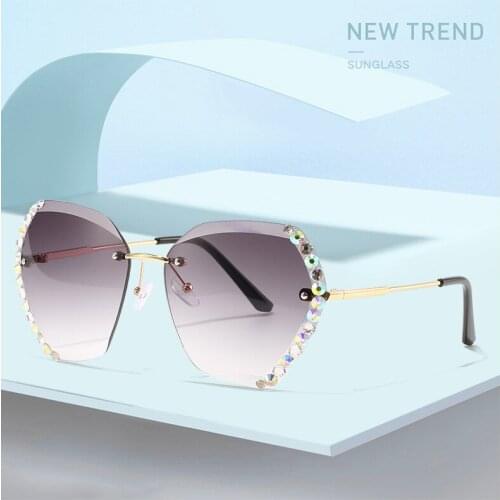 2021 New Fashion Rimless Pilot Sunglasses Women Brand Designer Retro Cutting Lens Gradient Vintage Sun Glasses Female UV400
