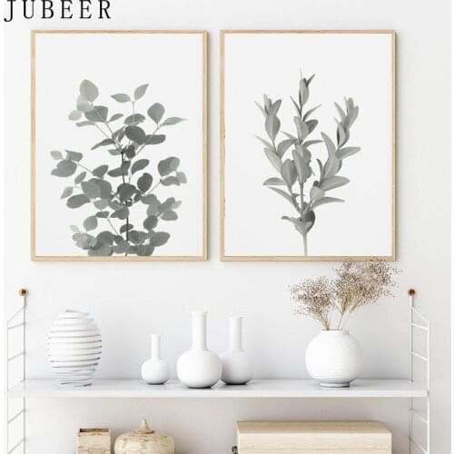 Green Leaves Posters and Prints with Frame Wall Art Plant Framed Wall Art Canvas Painting for Room Decoration Picture Home Decor
