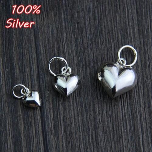 2pcs Charm Heart Shape 925 Sterling Silver Color Pendant Jewelry For Bracelet Making DIY Handmade Beading Accessories Craft