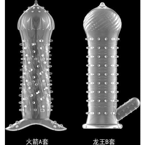 Reusable Men Penis Enlargement Condoms Adult Sex Products Sensation Female G-spot Vaginal Stimulator Condoms Penis Sleeve Condom