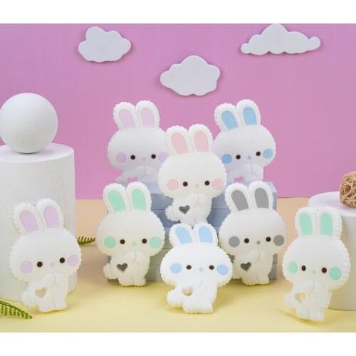 Sunrony 1pc New Baby Teether Cartoons Animal Rabbit Chewing Pandent Accessories DIY Jewelry Pacifier Clip Teething Toy