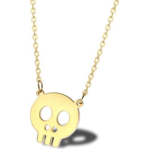RIR Dainty Gold Skull Necklace Stainless Steel Minimalist Tiny Halloween Spooky Fall Accessory Charm Skeleton Pendant Necklaces
