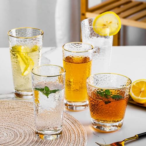 Whiskey Non-Slip Water Glass Cup for Coffee Milk Gold Enlay Whiskey Cocktail Beer Wine Glass Transparent Glass Cups Tea Cup