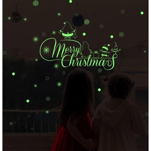 Luminous Merry Christmas Wall Stickers Glow in the dark bedroom Living Room home Decor Vinyl wall Decals Christmas decoration