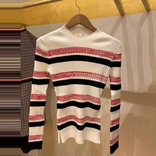Patads light luxury niche French sweater spring and summer round neck horizontal stripe slim fit sweater