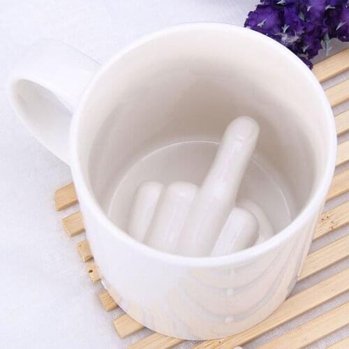 Creative White Middle Finger Style Novelty Mixing Coffee Milk Cup Funny Ceramic Mug Enough Capacity Water Cup