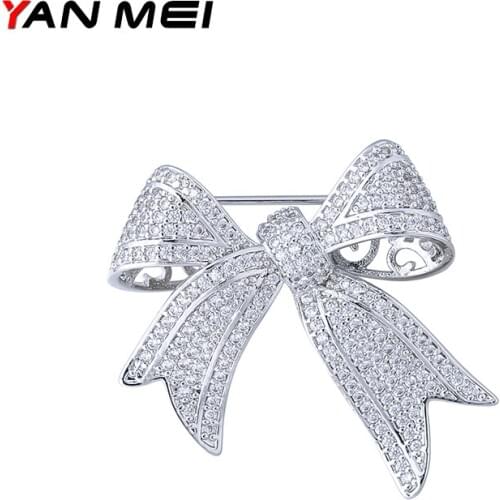YAN MEI 2017 Women New Bowknot Brooches Zirconia Corsage Breastpin Lapel Pins Fashion Jewelry GLX0168