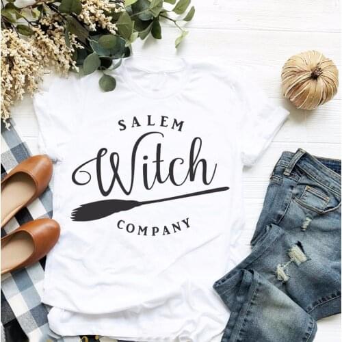 Salem Witch Company Shirt thanksgiving Halloween party style women fashion slogan Flying broom harajuku t-shirt graphic tees top