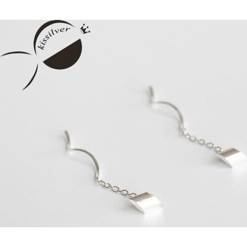 Kissilver women S925 sterling silver Drop earrings long simple earrings for female fresh womens art style party gifts jewelry