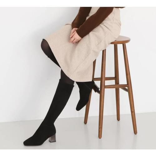 Size 33-42 British Style Leather Zipper Boots Round Toe High Heels Side Zipper Rubber Sole 2020 Winter Boots Women