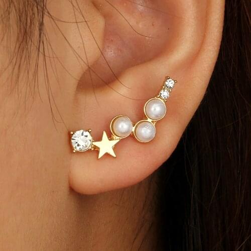 Women Simple Geometric Five-pointed Star Pearl With Rhinestone Hot Sale Irregular Earrings Lady Gift New Jewelry Женские Серьги