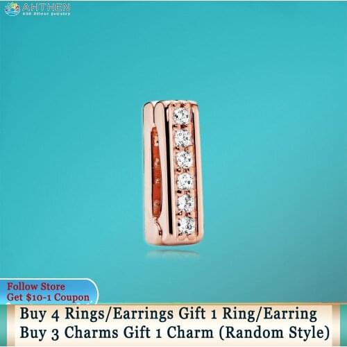 Ahthen 925 Sterling Silver Rose Timeless Sparkle Clip Charm fit Original Pandora Reflexion Bracelets for Women Jewelry Girl Gift