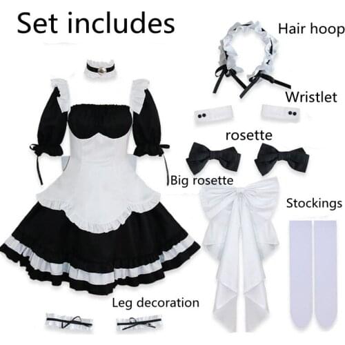 Women Girls Maid costume Anime NEKOPARA Dress Black and White Apron Lolita Dresses Cafe Costume Cosplay Costume Горничная Mucama