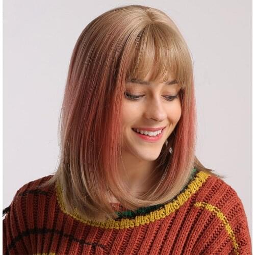Womens Light Brown Red Straight Bob Wig Resistant Synthetic Wig W/ Cap