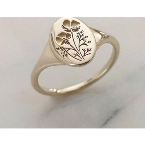 Delicate Oval Wildflowers Ring Dainty Classic and Exquisite Print Pattern Floral Daisy Flower Ring for Women Wreath Hand-carved
