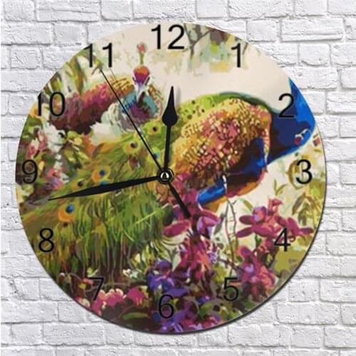 10Inch Peacocks Pattern Wall Clocks Decor Numeral Digital Dial Mute No Ticking Battery Operated Clocks for Bedroom Living Room