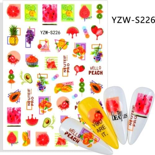 3D Stickers for Nails Self-Adhesive Stickers Blueberry Grapefruit Strawberry Design Nail Art Decorations Nail Foil Accessories
