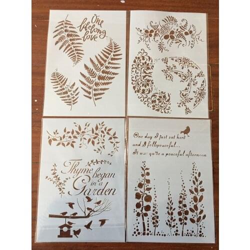 4pcs / set A4 Plant leaf flower Stencils Painting Coloring Embossing Scrapbook Album Decorative Template