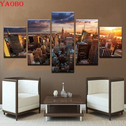 5pcs/set 5d Diamond Painting New York City landscape,Full square round Diamond Embroidery Diamond Mosaic painting rhinestones