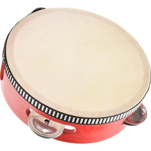 6" Musical Tamborine Drum Round Percussion 4 Jingles For Church Party Red
