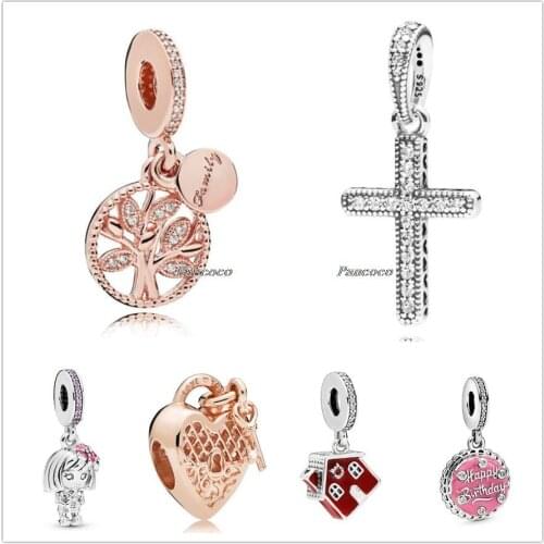 Authentic 925 Sterling Silver Pink Birthday Cake With Happy Birthday Pendant Charm Beads Fit Pandora Bracelet & Necklace Jewelry