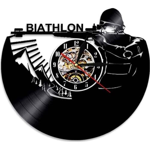 Biathlon Cross-country Skiing Rifle Shooting Vinyl Record Wall Clock Winter Sport Living Room Decor Shooting Rock n Roll Gift