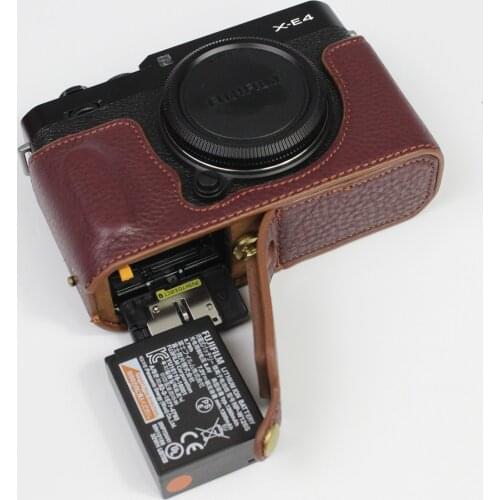 Real Genuine Leather case Camera half Body Cover Bag For Fujifilm Fuji X-E4 XE4 With Battery Opening