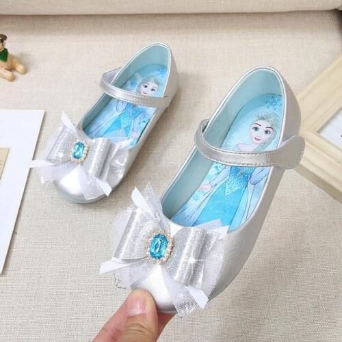 Disney Frozen Crystal Shoes For Baby Girls Elsa Princess Kids Leather Shoes Soft Summer Sandals Butterfly Knot Party Dress