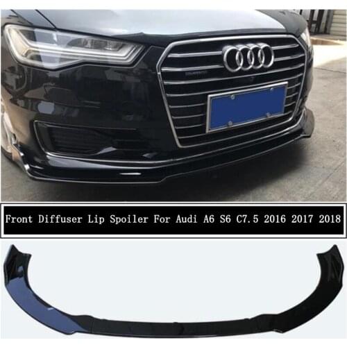For Audi A6 S6 C7.5 2016 2017 2018 Front Bumper Diffuser Lip Spoiler High Quality ABS Bright Black Auto Accessories