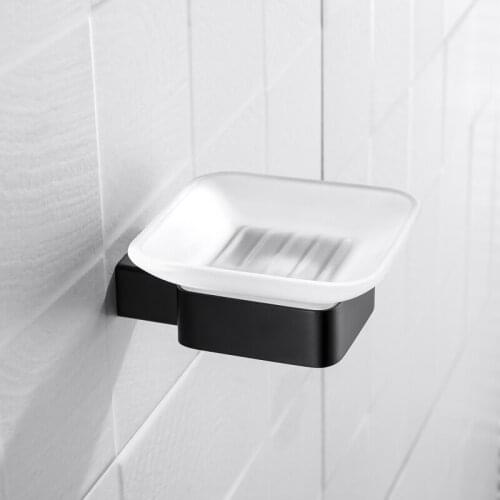 Home Hotel Square Bathroom Lavatory Soap Dish Glass Dish Frosted Square Glass Soap Dish With Black Holder