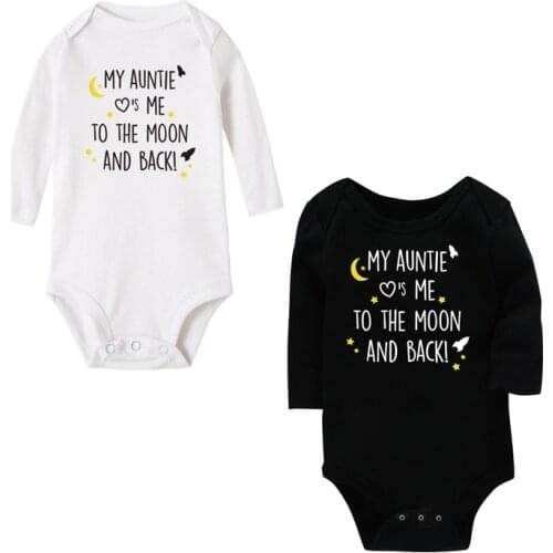 MY AUNT TO THE MOOM AND BACK Print Cotton Rompers Baby Girl Infant Long Sleeve Jumpsuit Newborn Baby Girls Clothes 0-24M