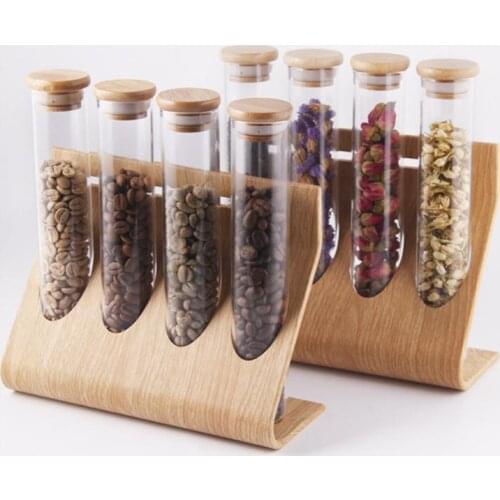 Creative Coffee Beans Tea Display Rack Stand Cereals Canister Glass Test Tube Sealed Storage Rack Clear Glass Bottle Rack