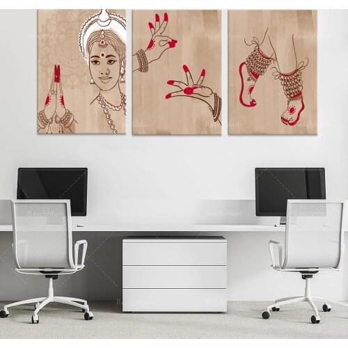 3-piece set of female Kathak classical dance I exotic beauty I dancer creative wall art I Tamil brown girl desi art, South Asian