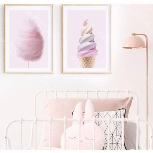 Pink Ice Cream Cotton Candy Wall Art Canvas Painting Nordic Posters and Prints Wall Pictures for Living Kids Bedroom Decoration