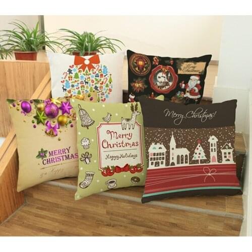 Happy Christmas Pillow Cover Christmas Balls Vintage Euro Xmas Indoor Living Room Decorative Cushion Covers for Sofa Bed Chair