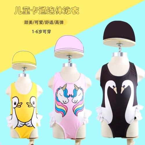 2021 new girls' one piece swimsuit comfortable cartoon lotus leaf Unicorn sweet lovely princess suit