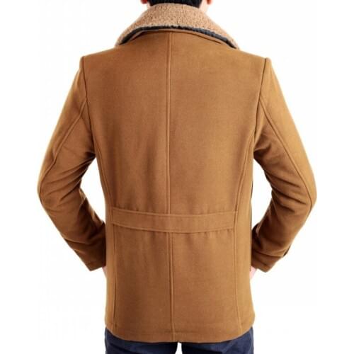 Autumn Winter Mens Slim Fit Wool Blends Coat Single Breasted Fur Lapel Collar Jacket Outwear Business Man Casual Coats Khaki