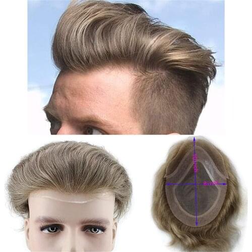 7# Color Human Hair Toupee for Men Natural Straight Light Brown Replacement Hairpiece European Remy Hair Male Wig 10x8