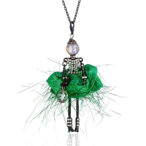 Rhinestone Red Green Tutu Dress Doll Necklace Fashion Handmade Paris Girl Long Chain Maxi Jewelry For Women Collier Femme