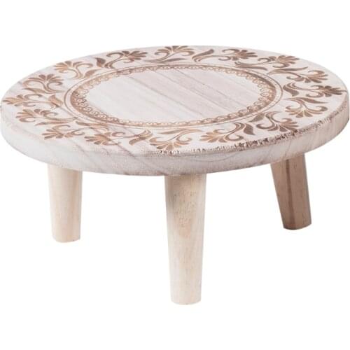 Printed Solid Wood Stool Flower Pot Stand Round Bench Plant and Succulent Base