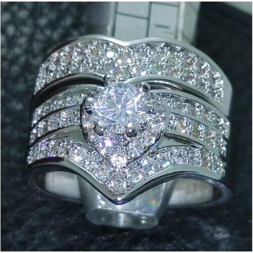 Size 6/7/8/9/10 Fashion jewelry Luxury 10kt white gold filled white AAA CZ Gem Simulated stones Women Wedding Ring set gift