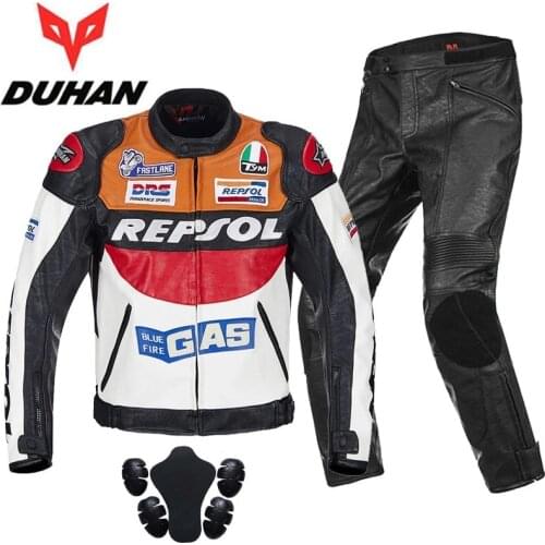 Autumn winter DUHAN PU Motorcycle Jacket Pants Men Motorbike riding Racing suits with armor